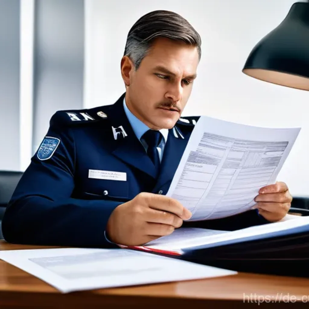 관세사 직업에 적합한 성격 - **A highly detailed, photorealistic image of a male customs officer in his late 40s, with a focused ...