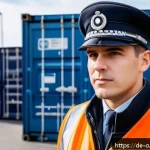 관세사 업계 평균 연봉 - A professional German customs officer in uniform working at a modern customs checkpoint, with detail...
