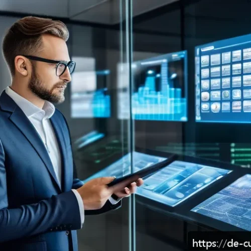 관세사 이직 시장 분석 - A modern German customs office with digital interfaces: a professional customs advisor in smart busi...