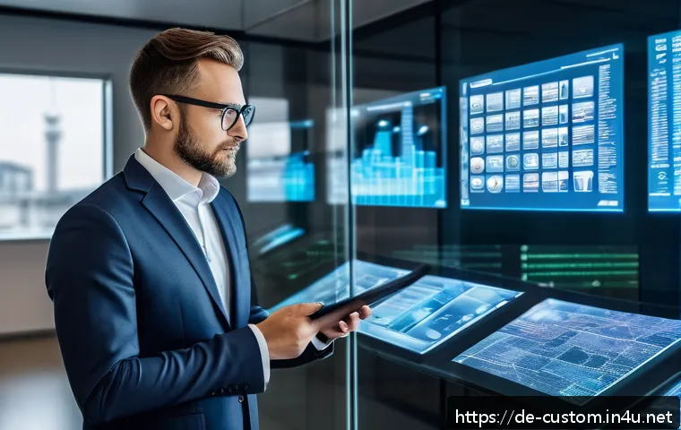 관세사 이직 시장 분석 - A modern German customs office with digital interfaces: a professional customs advisor in smart busi...