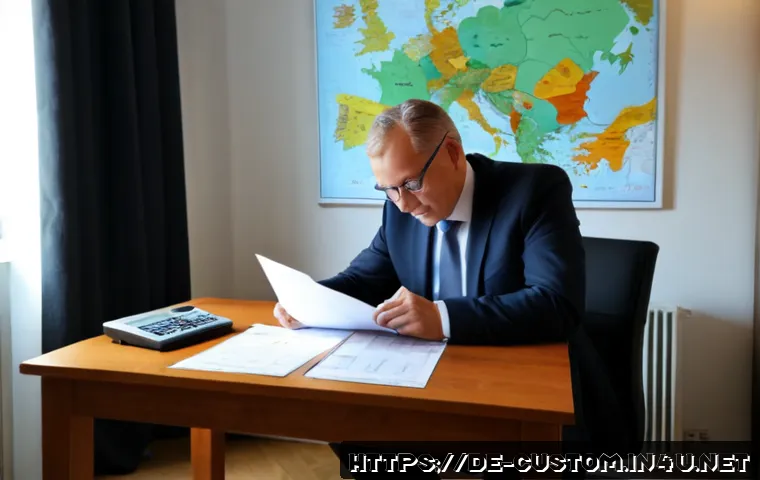 관세사로 창업하기 - Photorealistic German customs broker launching an independent consultancy, confident middle-aged pro...
